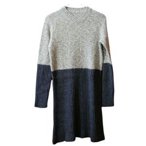 Vintage Italian Alpaca Wool Color Block Sweater Dress Gray V-Neck Knit 44